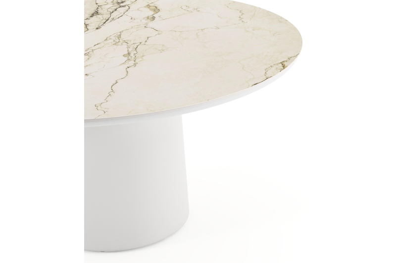 Amico tuintafel rond in wit aluminium en volkeramiek Colorado Dunes - Dia. 148 x H 73.5 cm