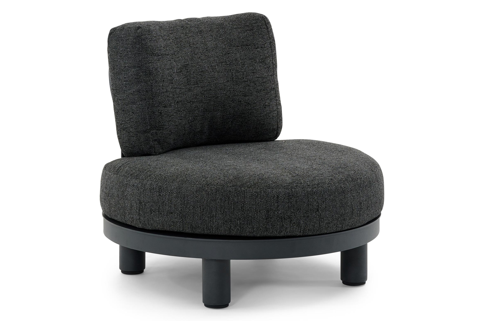 Fauteuil de jardin Donato 1-pl en aluminium noir avec coussin en all weather sunbrella® luxe chartres sooty