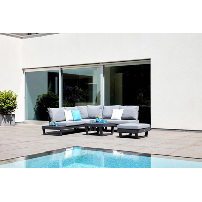 Modica loungehoek in zwart aluminium met grijs textilene kussens