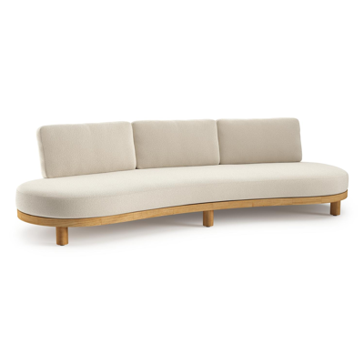 Donato loungebank in teak en beige verticaal geweven ronde rope met all weather cosytica Althea Off White kussen