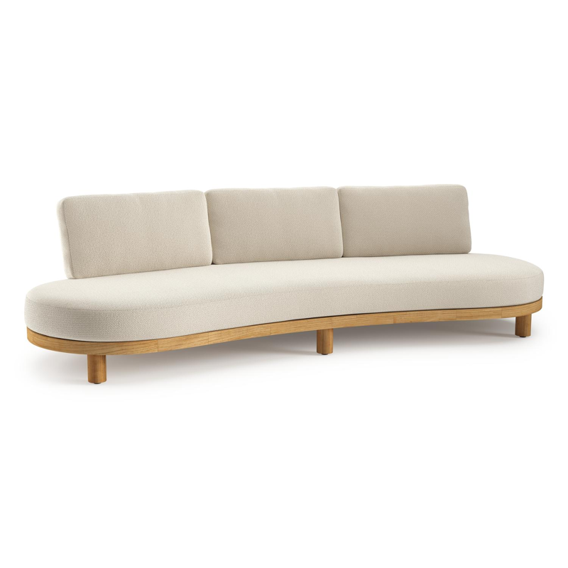 Donato loungebank in teak en beige verticaal geweven ronde rope met all weather cosytica Althea Off White kussen