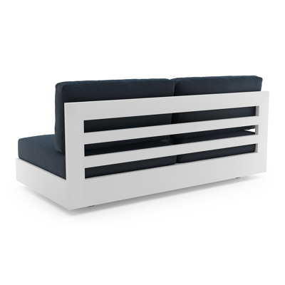 Como loungebank in wit aluminium met heritage indigo all weather sunbrella® luxe kussen