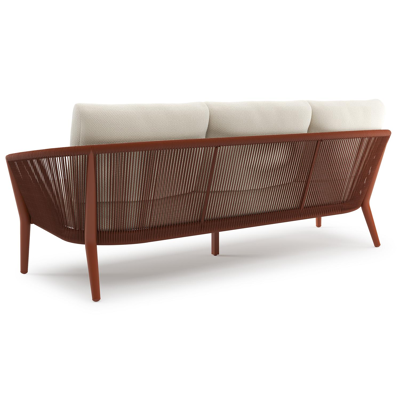 Orso loungebank in roestbruin aluminium en roestbruin verticaal geweven ronde rope met Althea Off White all weather cosytica kussen