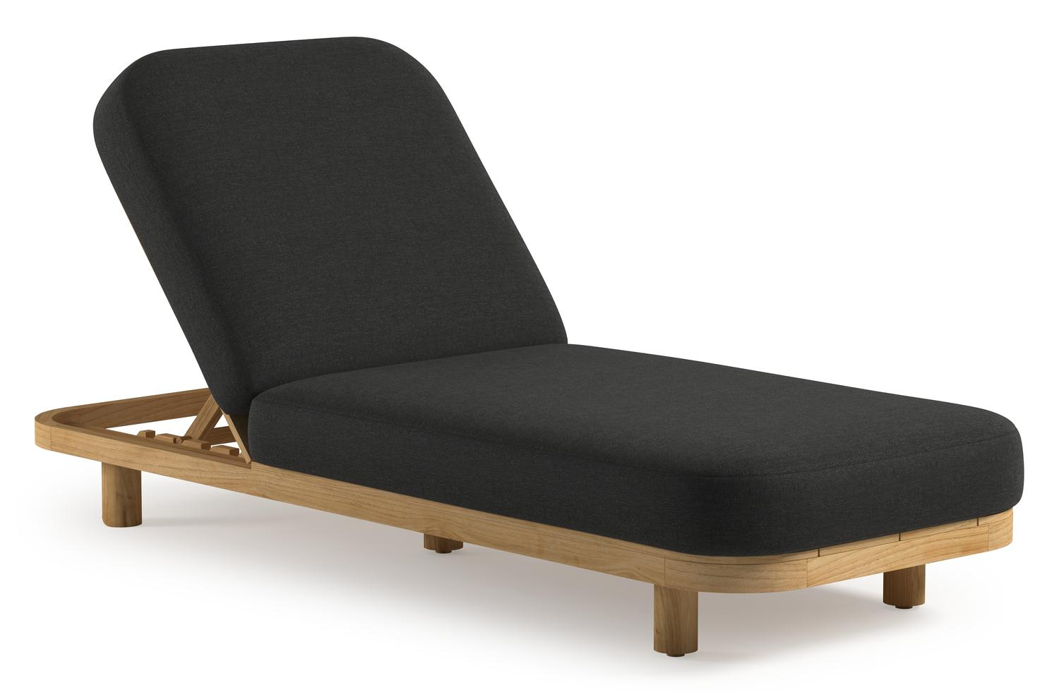 Chaise longue réglable Donato en teck avec All Weather Sunbrella® luxe chartres sooty coussin