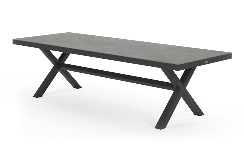 Reza tuintafel rechthoekig in zwart aluminium en volkeramiek grijs - L 270 x B 100 x H 73,5 cm