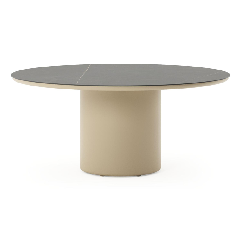 Amico low dining tuintafel rond in beige aluminium en volkeramiek Calatorao - Dia. 148 x H 61 cm