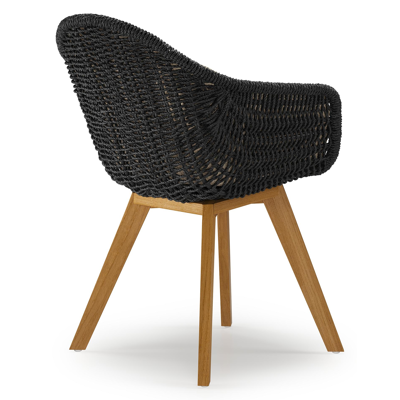 Chaise de jardin Pagino en teck naturel et résine tressée ronde noir avec coussin en All Weather Cosytica Bora Forest