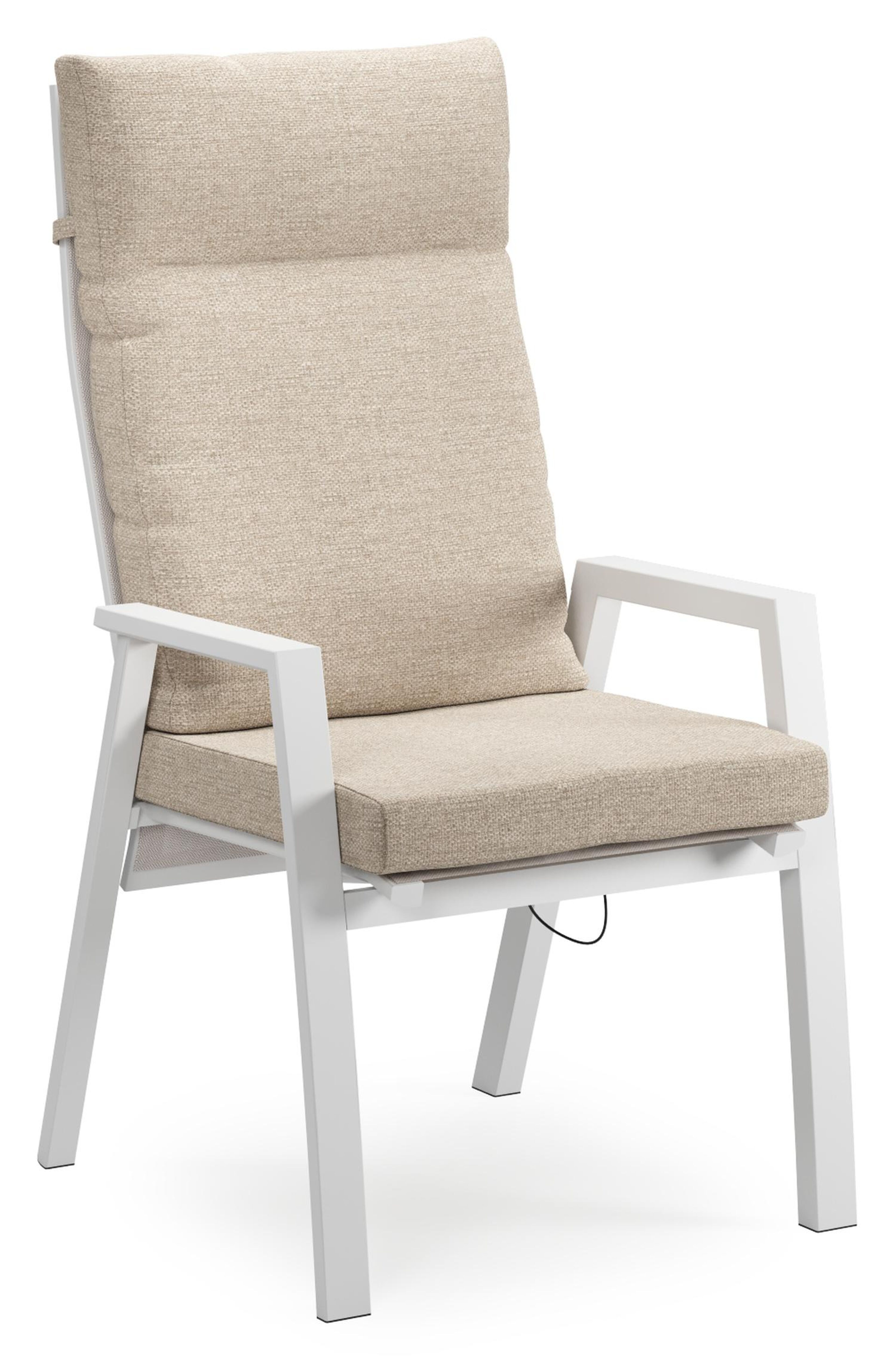 Leon tuinstoel in wit aluminium en beige textilene met kussen in Rustic Weather+ Softtouch