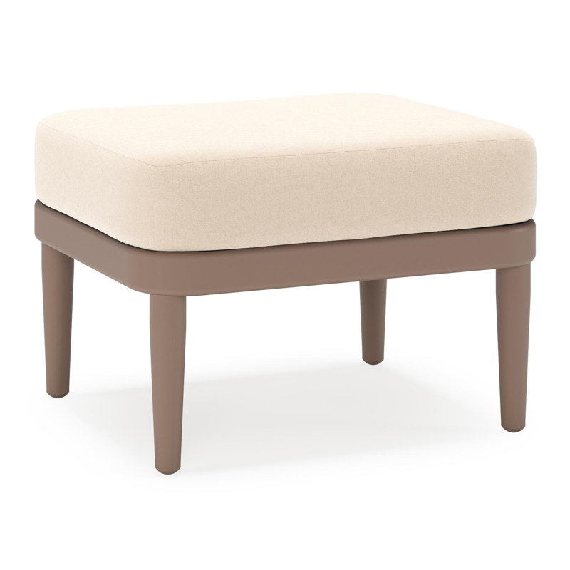 Orso poef in taupe aluminium met Natte Linen Chalk all weather sunbrella® luxe kussen