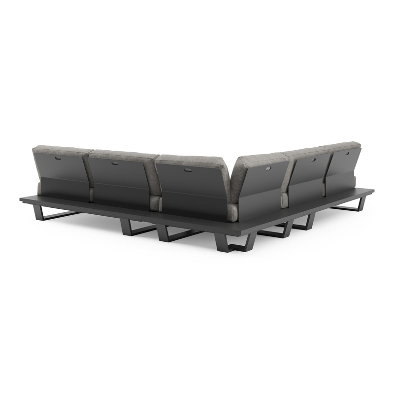 Pagino loungehoek in zwart aluminium met tundra charcoal all weather sunbrella® luxe kussen