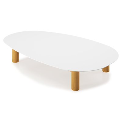 Donato - Organo loungetafel organisch in teak en volkeramiek Arctic White - L 151 x B 90 x H 25 cm