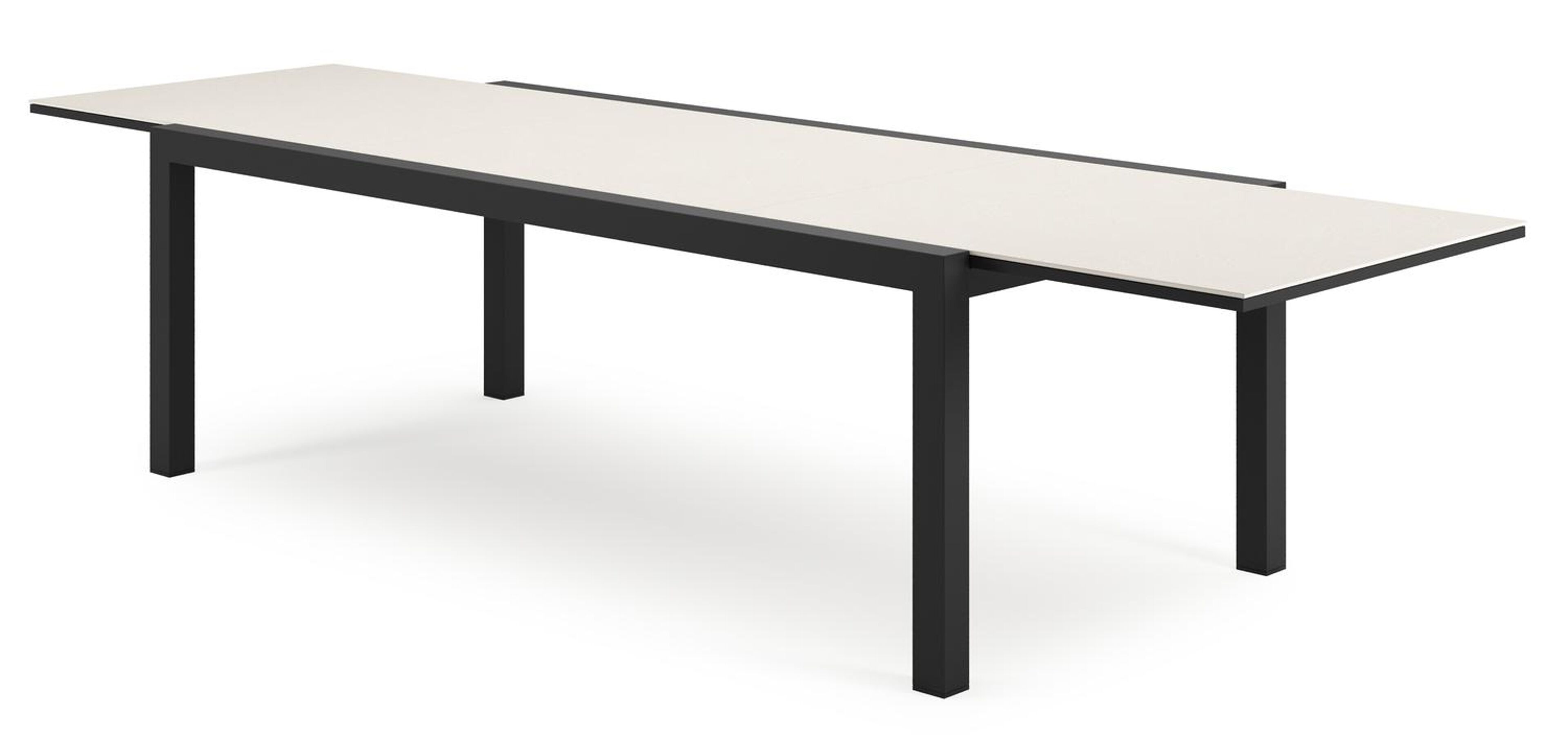 Calobra uitschuifbare tuinset in zwart aluminium en crema minerale sintered stone met 10 Gerona tuinstoelen