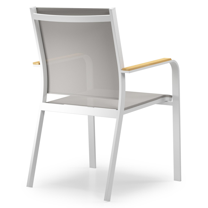 Varese tuinset in wit aluminium en naturel teak tafelblad met 8 stapelbare Amalfi tuinstoelen