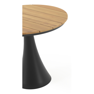 Fano tuintafel in zwart aluminium en teak - Dia. 85 x H 75 cm