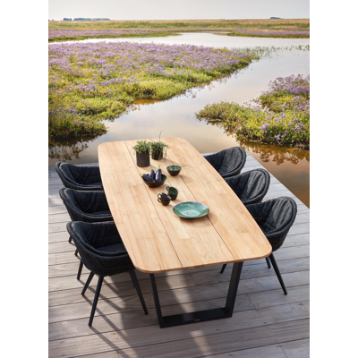 Table de jardin Pagino en aluminium noir et teck - Lg 280 x Larg. 115 x H 75 cm