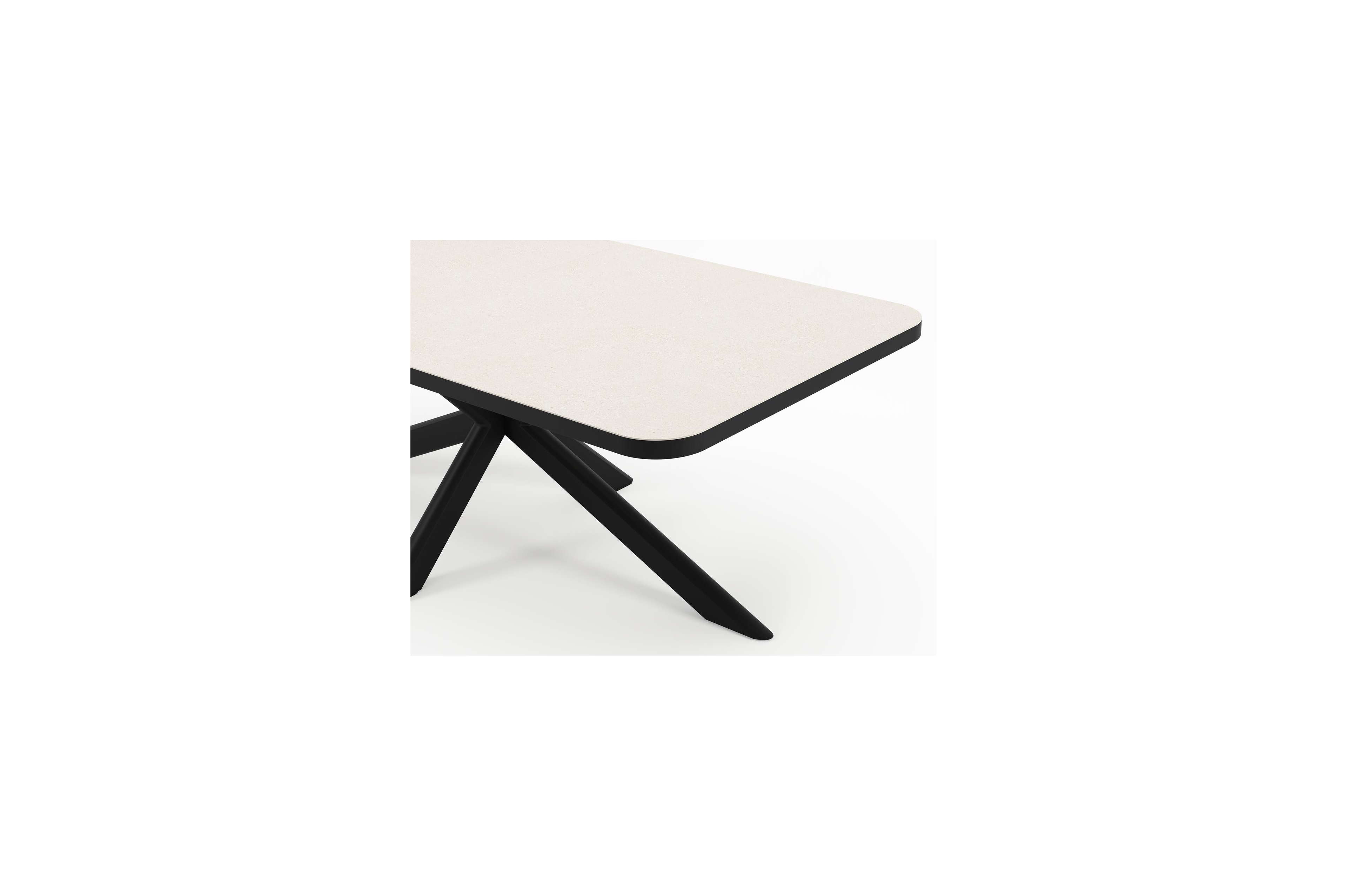 Table de jardin extensible Estella rectangulaire en aluminium noir et sintered stone Crema Minerale - Lg. 200 x Lrg. 100 x Haut. 75.5 cm