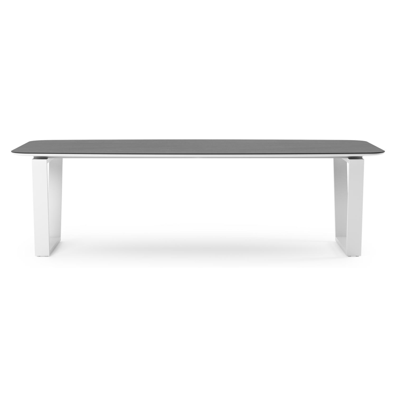 Pagino tuintafel bootvorm in wit aluminium en volkeramiek Basalt Black - L 255 x B 115 x H 73 cm
