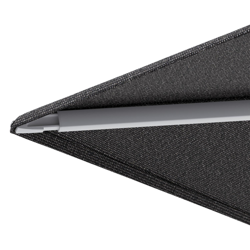 Minore zweefparasol met tiltfunctie in wit aluminium en Firenze Tunder All Weather Solica parasoldoek - L1 400 x L2 300 cm met parasolvoet Minore 260 kg met wielen