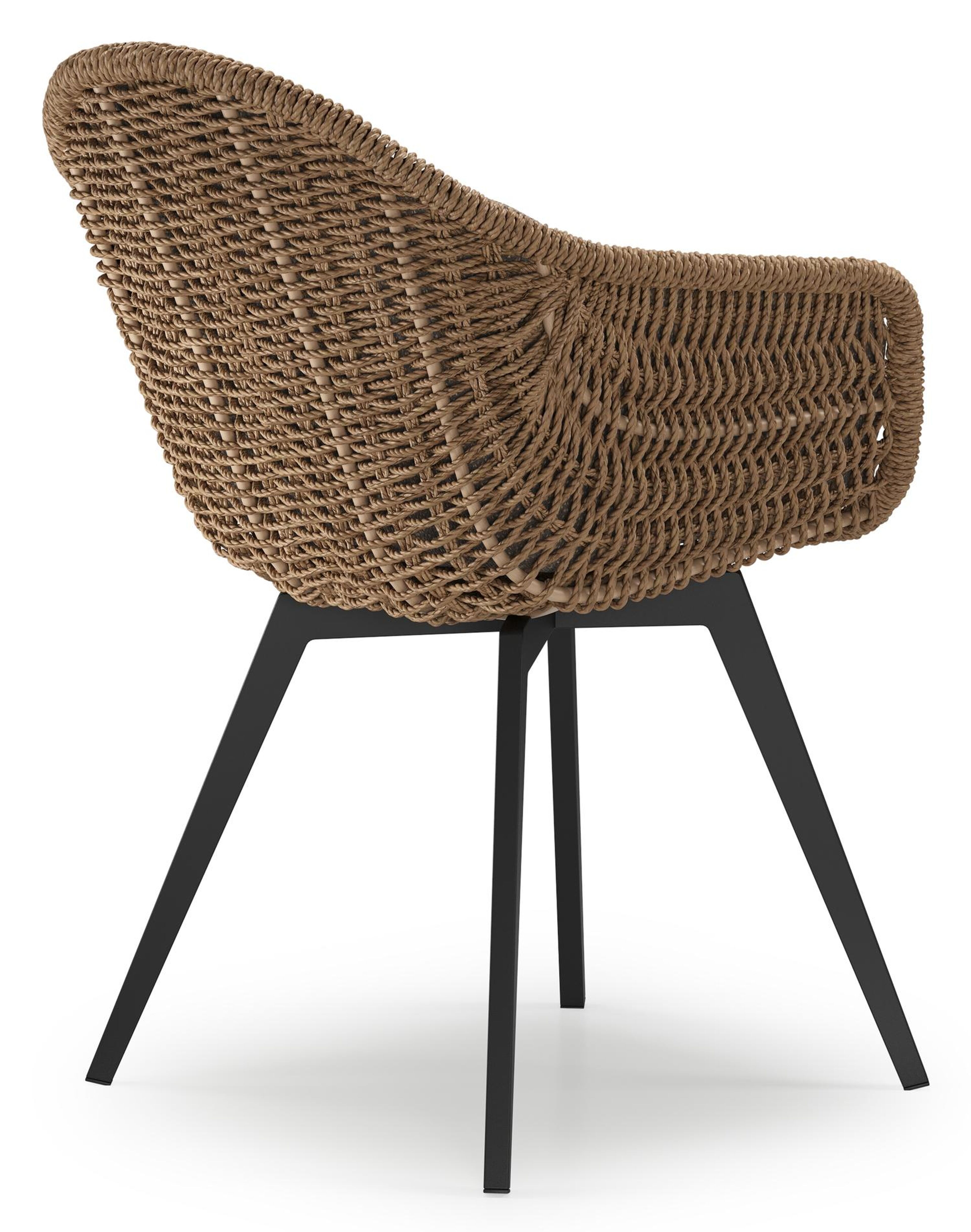 Pagino tuinstoel in zwart aluminium en zwart wicker met kussen in lopi coconut all weather sunbrella® luxe
