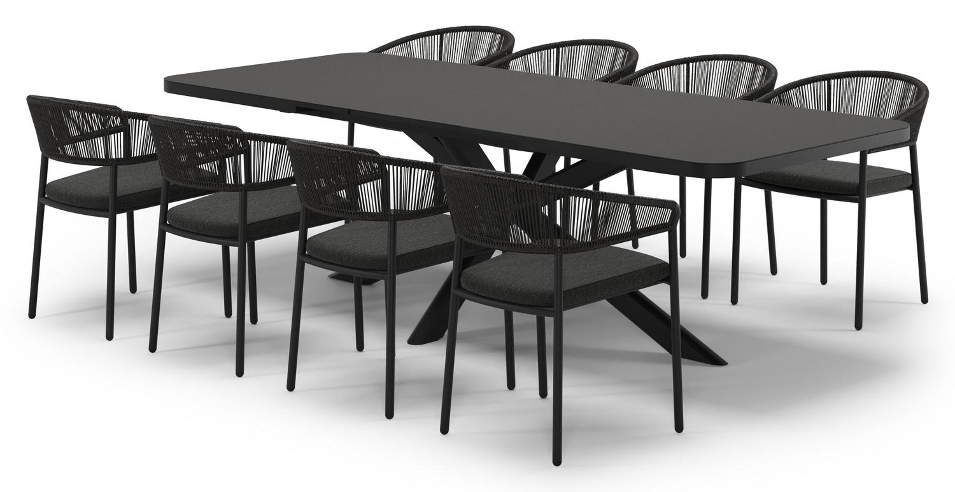 Ensemble de jardin Estella extensible rectangulaire en aluminium noir et sintered stone Notte minerale avec 8 chaises de jardin Zamora