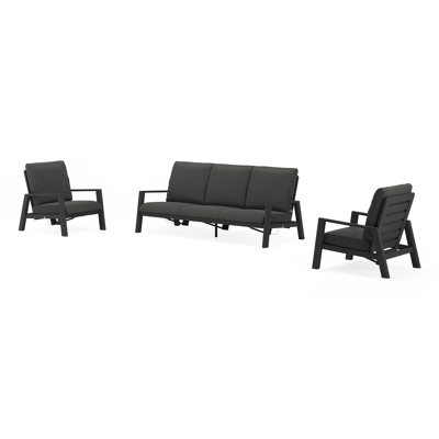 Cirello loungeset in zwart aluminium met chartres sooty all weather sunbrella® luxe kussens