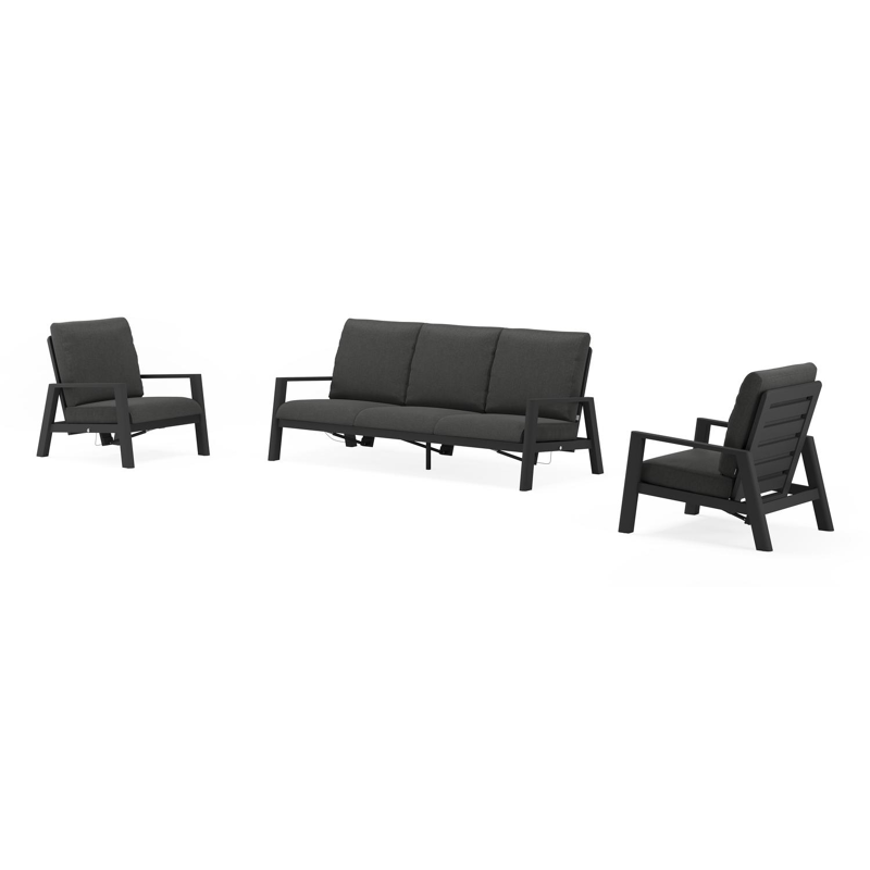 Cirello loungeset in zwart aluminium met chartres sooty all weather sunbrella® luxe kussens