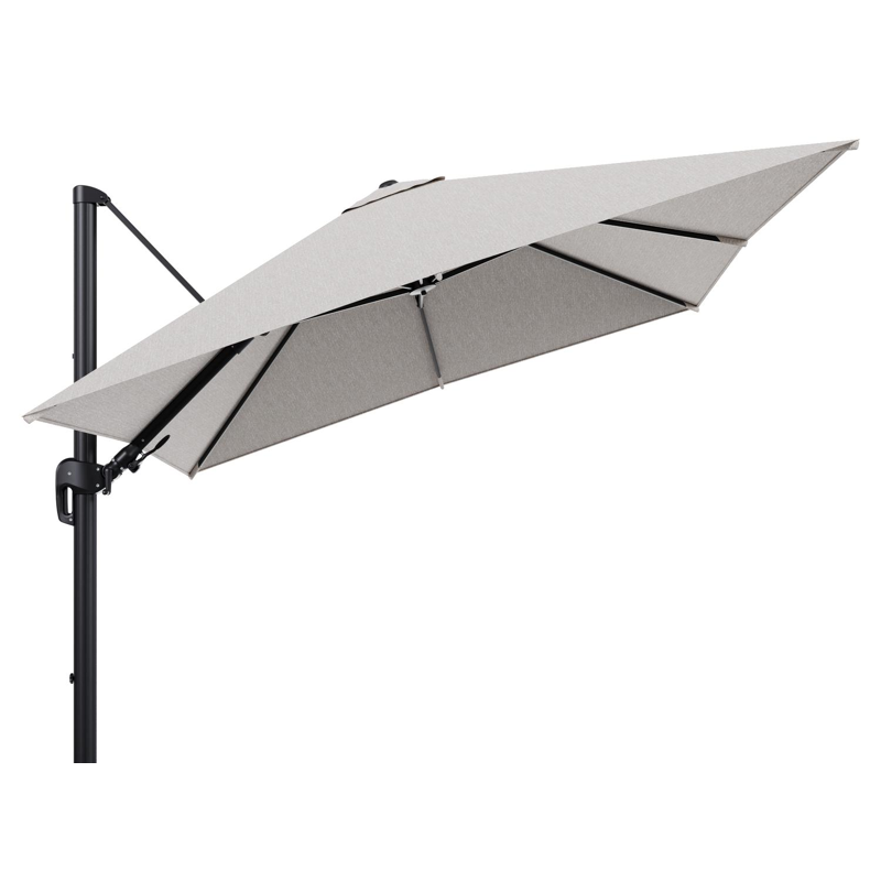 Parasol pendant Rufina avec fonction tilt en aluminium noir et toile de parasol en All Weather Sunbrella® Luxe Tundra Sand  - Lg.1 300 x Lg.2 300 cm (sans pied de parasol
