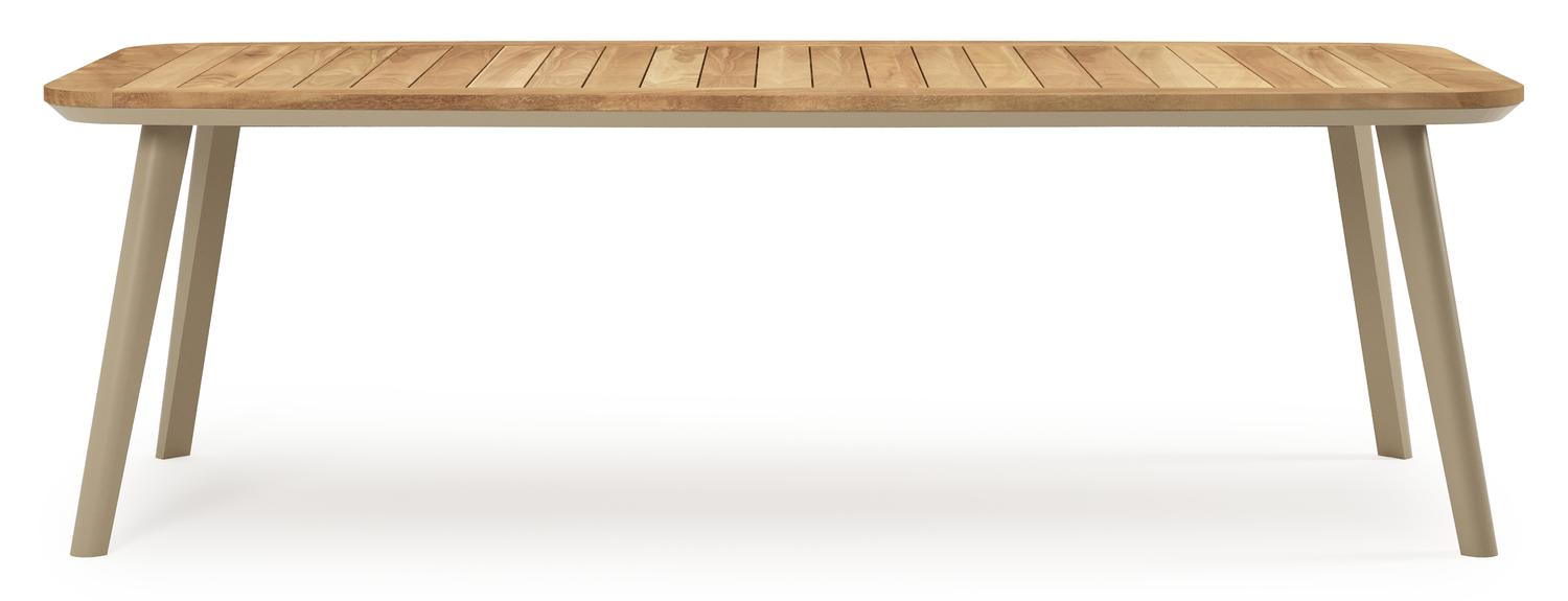 Mosa bootvormige tuinset in beige aluminium en teak natural finish met 6 Matera tuinstoelen