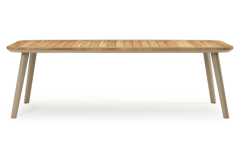 Mosa bootvormige tuinset in beige aluminium en teak natural finish met 6 Matera tuinstoelen