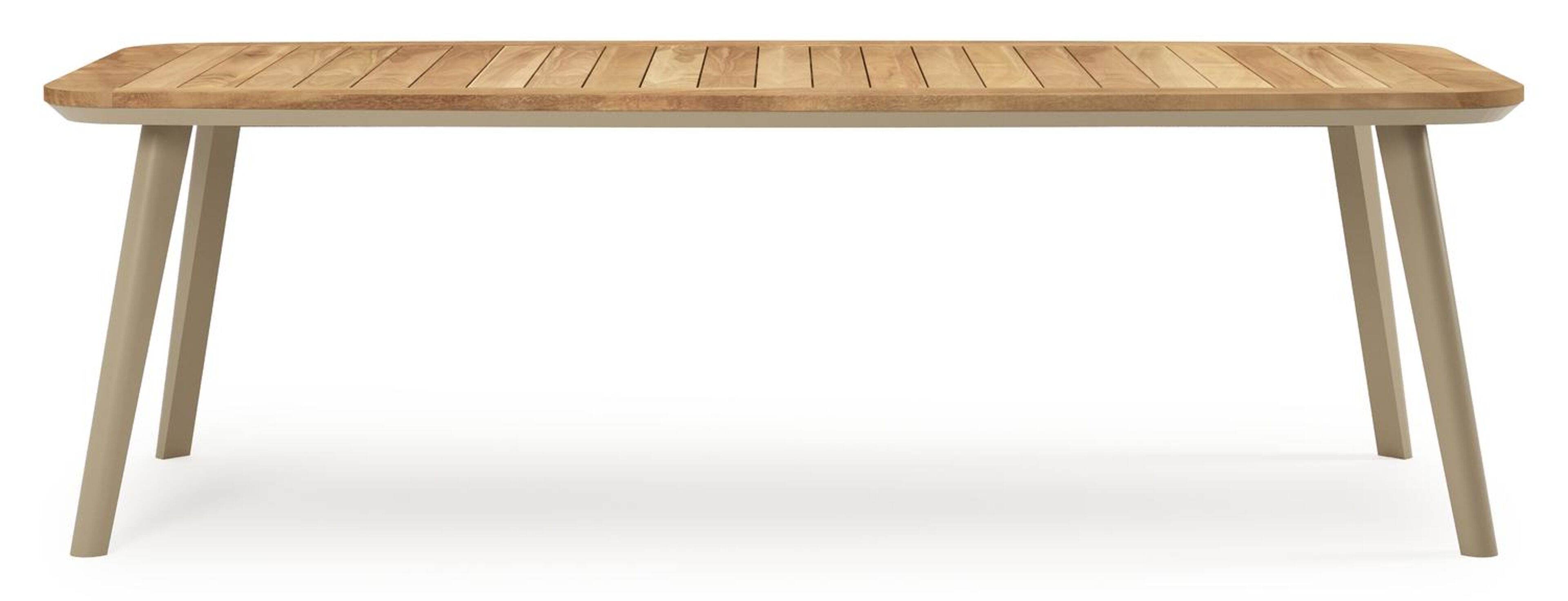 Mosa bootvormige tuinset in beige aluminium en teak natural finish met 6 Matera tuinstoelen