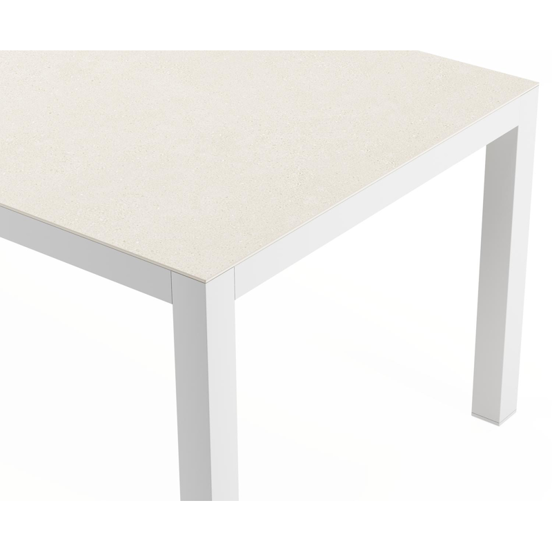 Varese tuintafel rechthoekig in wit aluminium en sintered stone Crema minerale - L 270 x B 100 x H 74 cm