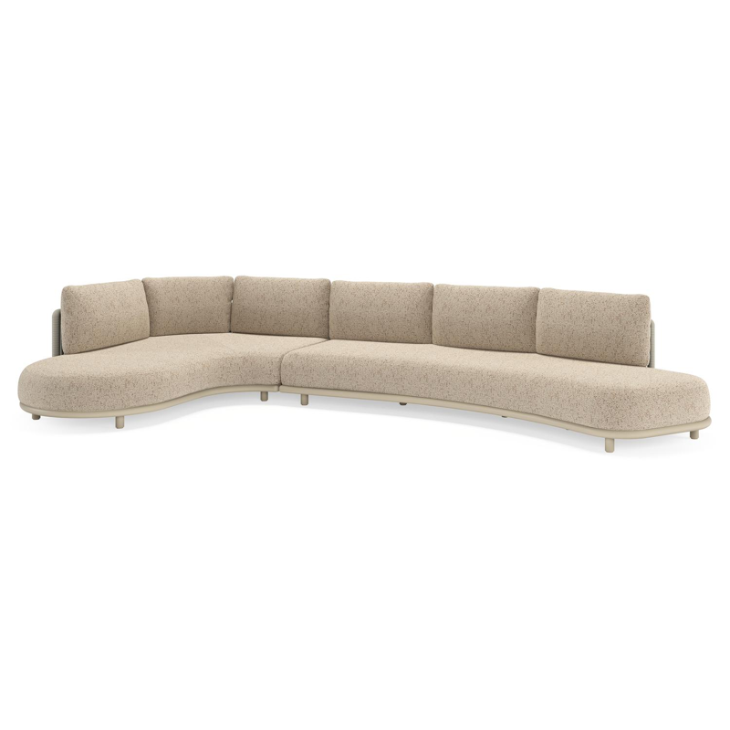 Lomano loungehoek in beige aluminium en beige verticaal geweven luxe vlakke rope met Bora Jungle all weather cosytica