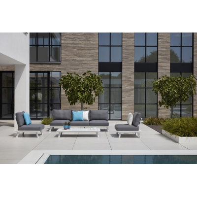 Canapé de jardin Puglia 3-pl en aluminium blanc avec coussin en weather+ softtouch gris