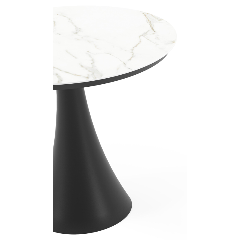 Table de jardin Fano ronde en aluminium noir et céramique pleine Calacatta - Diam. 85 x Haut. 75 cm