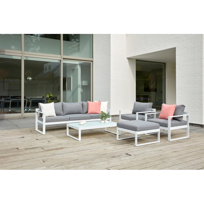 Caldela lounge poef in wit aluminium met grijs polyester kussen