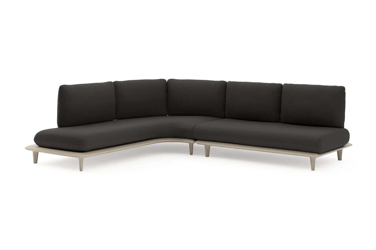 Salon de jardin d'angle Bomero en aluminium beige et coussins en all weather sunbrella® luxe heritage char