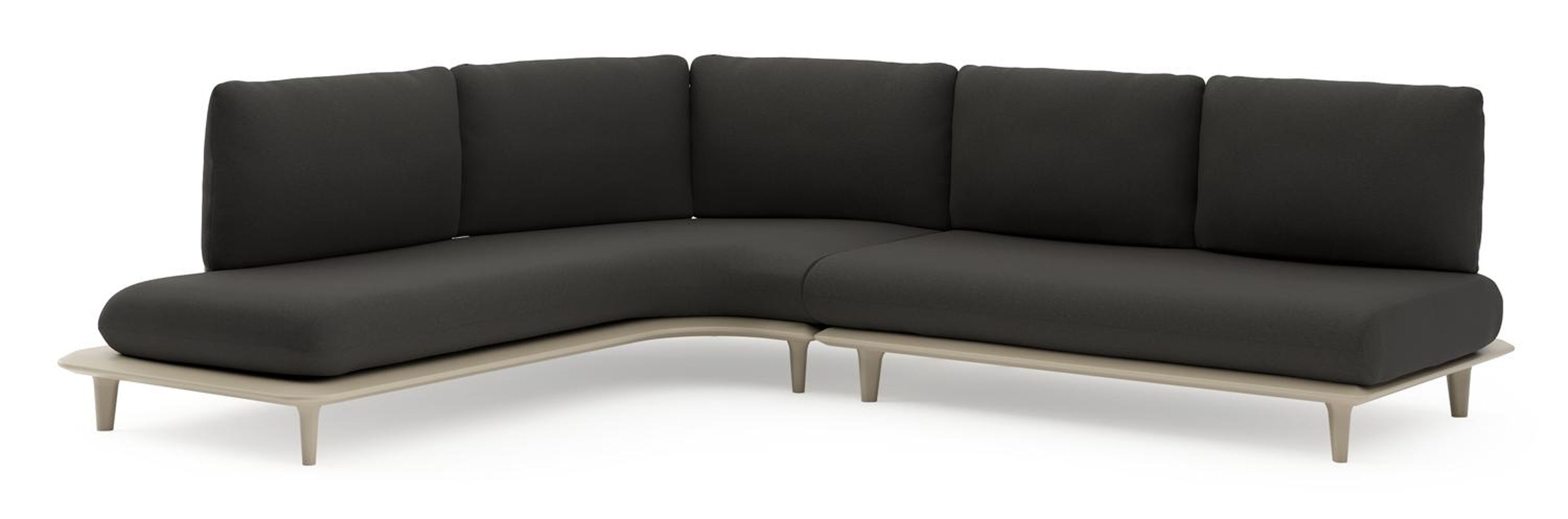 Bomero loungehoek in beige aluminium met heritage char all weather sunbrella® luxe kussen