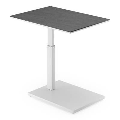Table d'appoint pop-up Cirello rectangulaire en aluminium blanc et céramique pleine Basalt Black - Lg. 70 x Lrg. 50 x Haut. 44 cm