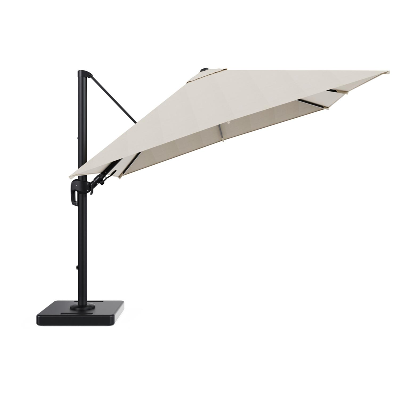 Rufina zweefparasol tiltfunctie in zwart aluminium en parasoldoek in All Weather Sunbrella® Premium Beige - L1 300 x L2 300 cm met parasolvoet Lapido 160 kg
