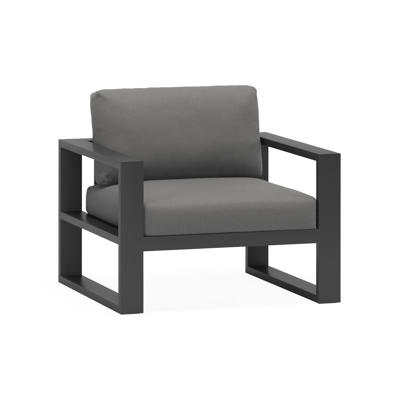 Verato loungestoel 1-zit in zwart aluminium met natte charcoal chine all weather sunbrella® luxe kussen