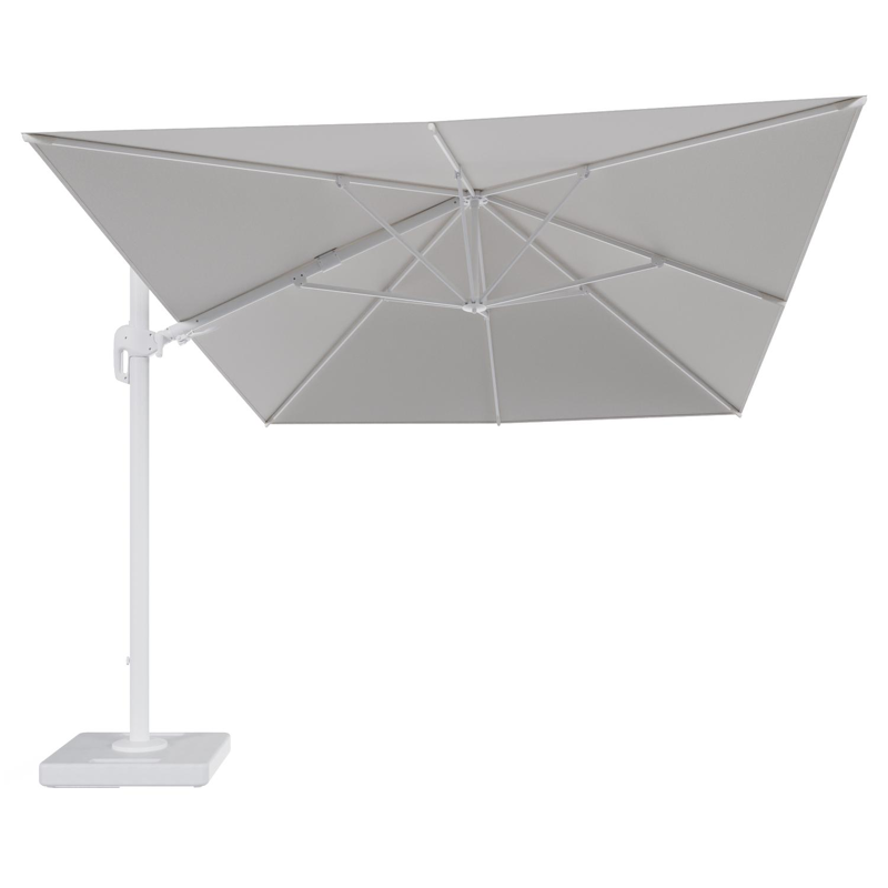 Rufina zweefparasol tiltfunctie in wit aluminium en parasoldoek in All Weather Solica Soul Optik - L1 400 x L2 300 cm met parasolvoet Lapido 160 kg