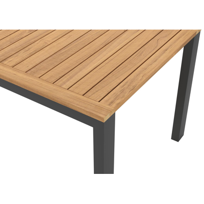 Ensemble de jardin Trente en aluminium noir avec plateau de table en teck naturel et 6 chaises de jardin Puglia