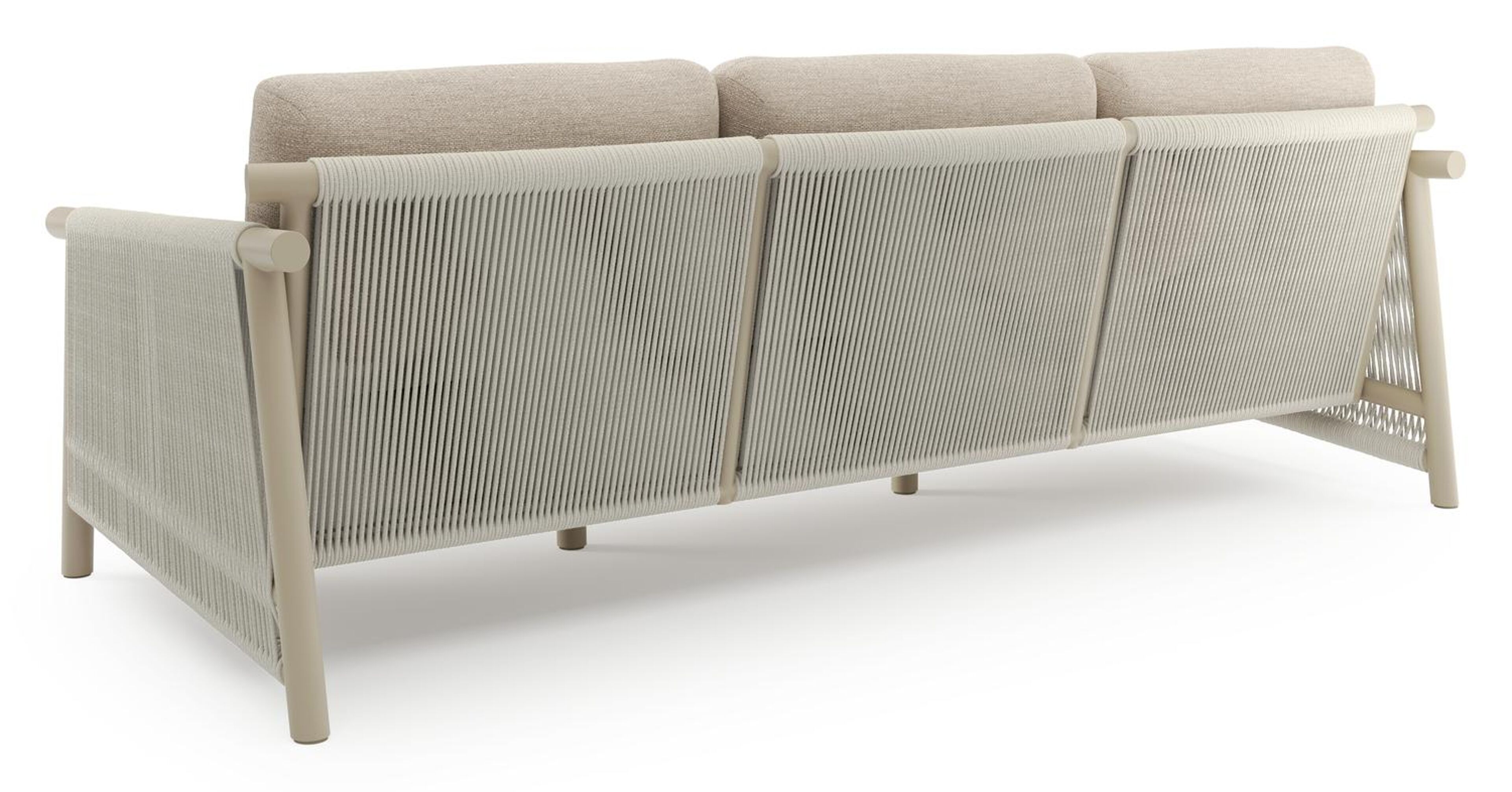 Erla loungeset in beige verticaal geweven ronde rope en beige verticaal geweven ronde rope met rustic weather+ softtouch kussen