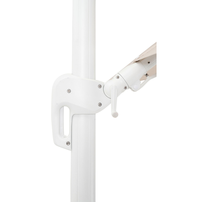 Rufina zweefparasol met tiltfunctie in wit aluminium met beige all weather sunbrella® premium parasoldoek - L1: 250 x L2: 350 cm (met voet)