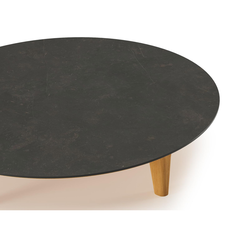 Bomero loungetafel rond in teak en volkeramiek Calatorao - Dia. 85 x H 20 cm