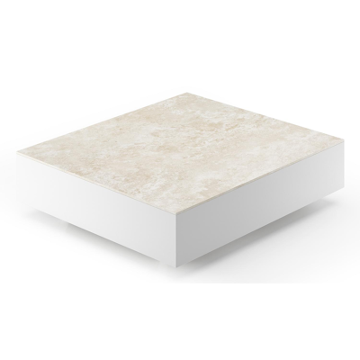 Como loungetafel rechthoekig in wit aluminium en volkeramiek Rapolano - L 70 x B 80 x H 20 cm