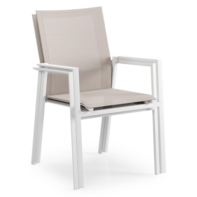 Cirello stapelbare tuinstoel in wit aluminium en beige textilene