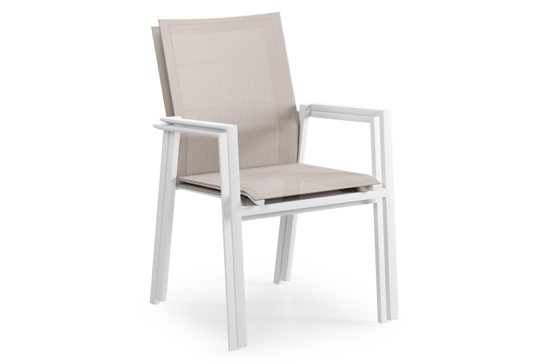 Cirello stapelbare tuinstoel in wit aluminium en beige textilene
