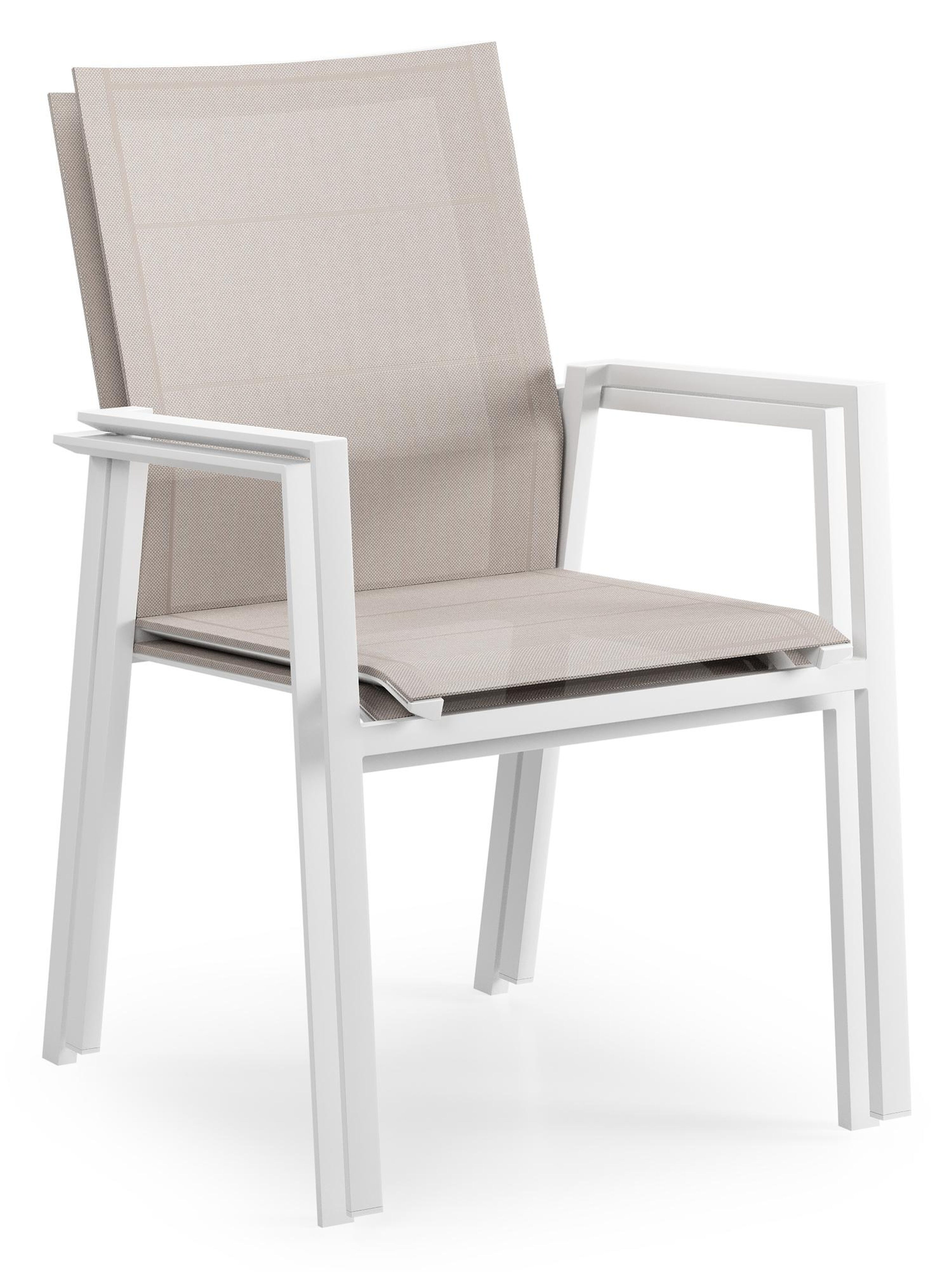 Cirello stapelbare tuinstoel in wit aluminium en beige textilene