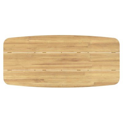 Table de jardin Orso forme de bateau en aluminium beige et teck - Lg. 255 x Lrg. 115 x Haut. 74.5 cm